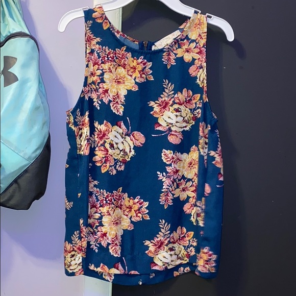 navy blue floral tank top - Picture 1 of 3